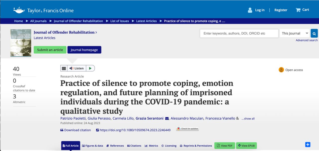"La pratica del silenzio per promuovere il coping, la regolazione emotiva e la pianificazione del futuro a favore delle persone detenute, durante la Pandemia Covid -19: Uno studio qualitativo"