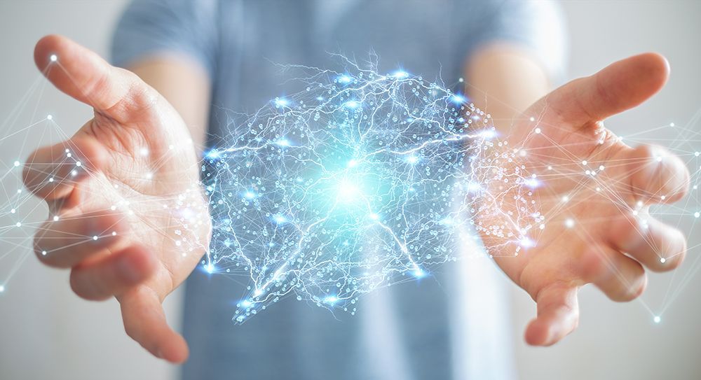 Businessman,Using,Digital,X-ray,Human,Brain,Interface,With,Cell,And